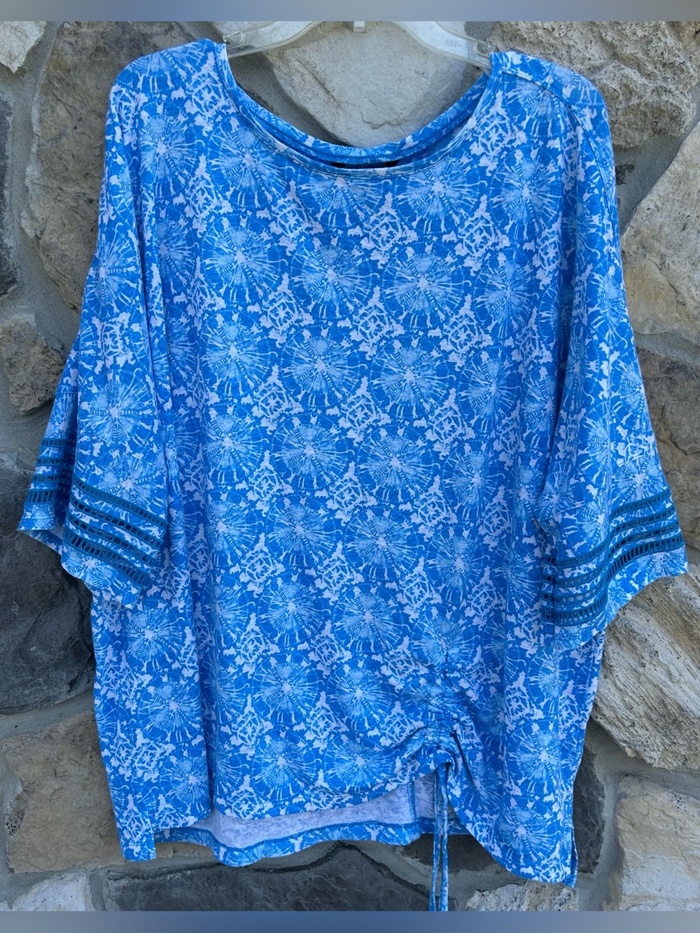 Ali Miles Blouse Top Size 3X Lightweight Linen Blend Beachy Coastal Artsy Casual
